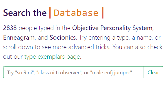 Typing for dummies on personality database dot com (this is a